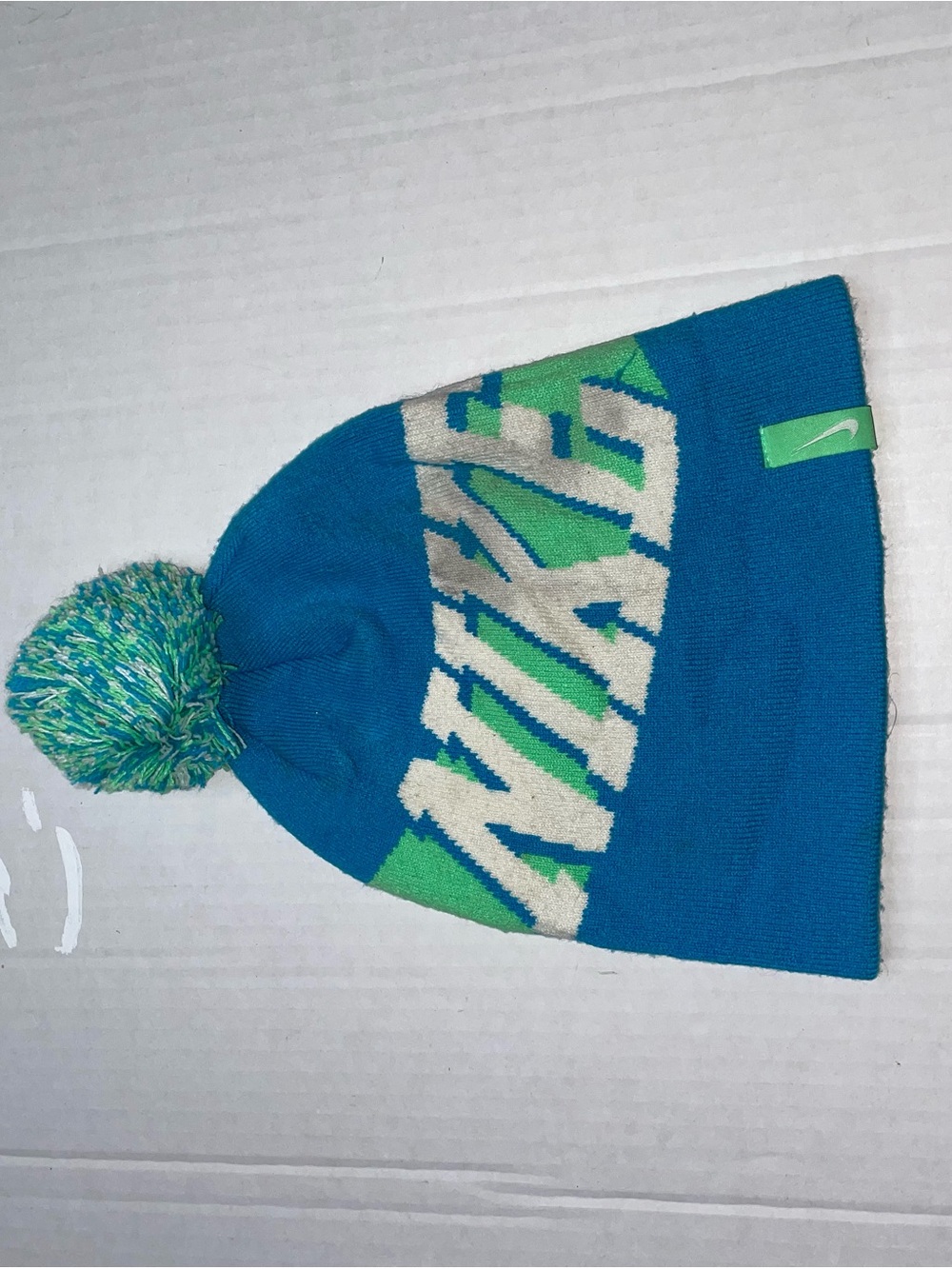 Nike Kids Teal & Lime Pom-Accent Beanie